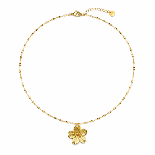 Exquisite Gold-Tone Floral Pendant Necklace in Stainless Steel