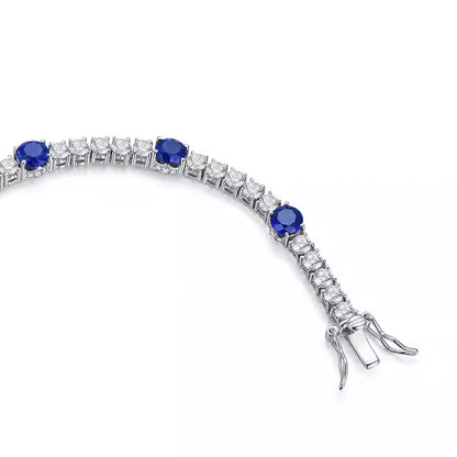 18K Gold Sapphire & Lab-Grown Diamond Pave Classic Tennis Bracelet — Light Luxury, High-End Custom Jewelry (Women's Birthday Gift)