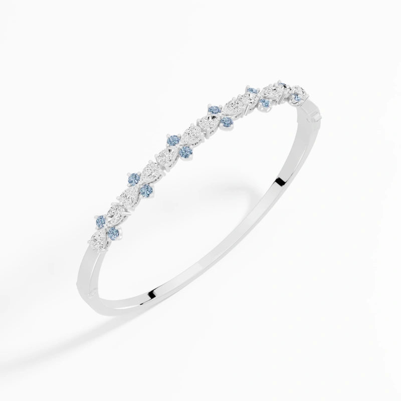 Most Sought-After Luxury 3.04-Carat Lab-Grown Blue & White Pear-Shaped Diamond 18K Solid Gold Bracelet — A Best-Seller