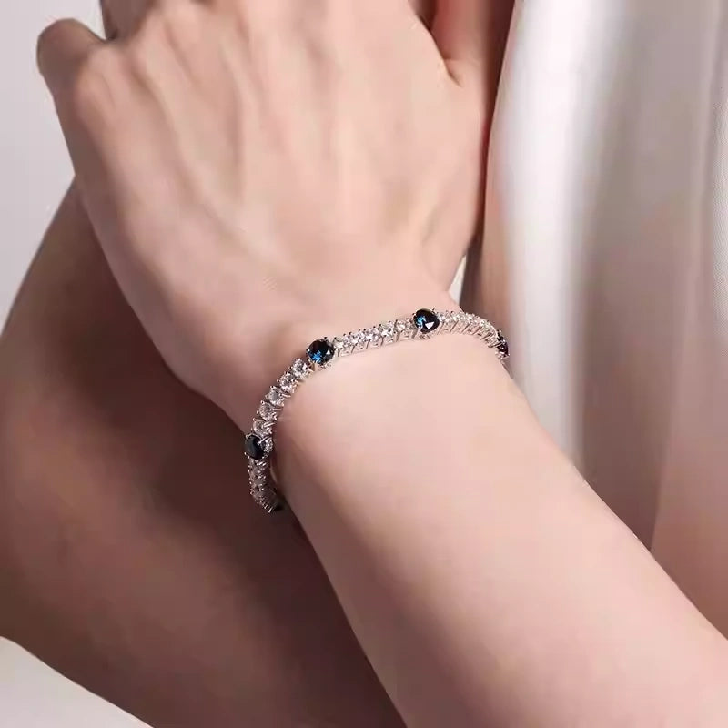 18K Gold Sapphire & Lab-Grown Diamond Pave Classic Tennis Bracelet — Light Luxury, High-End Custom Jewelry (Women's Birthday Gift)
