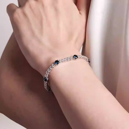 18K Gold Sapphire & Lab-Grown Diamond Pave Classic Tennis Bracelet — Light Luxury, High-End Custom Jewelry (Women's Birthday Gift)